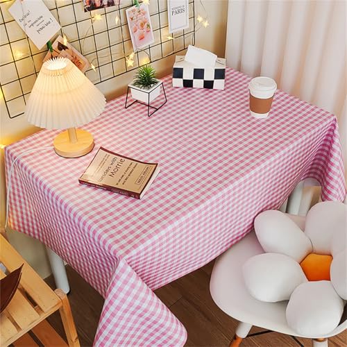 Chickwin Wachstuch Tischdecke PVC für Restaurant Küche, Rechteckig Wasserdicht Ölbeständig Wachstischdecke Abwischbar Pflegeleicht Garten Party Tischdecken (Rosa Schachbrettmuster,100x160cm) von Chickwin