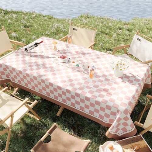 Chickwin Wachstuch Tischdecke PVC für Restaurant Küche, Rechteckig Wasserdicht Ölbeständig Wachstischdecke Abwischbar Pflegeleicht Garten Party Tischdecken (Rosa-Stil,120x180cm) von Chickwin