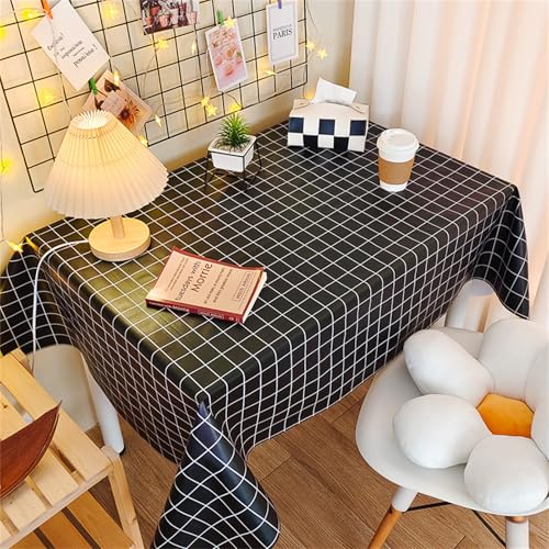 Chickwin Wachstuch Tischdecke PVC für Restaurant Küche, Rechteckig Wasserdicht Ölbeständig Wachstischdecke Abwischbar Pflegeleicht Garten Party Tischdecken (Schwarzes Gitter,120x120cm) von Chickwin