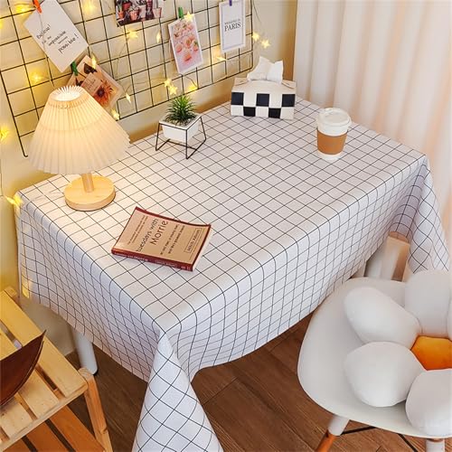 Chickwin Wachstuch Tischdecke PVC für Restaurant Küche, Rechteckig Wasserdicht Ölbeständig Wachstischdecke Abwischbar Pflegeleicht Garten Party Tischdecken (Weißes Gitter,140x200cm) von Chickwin