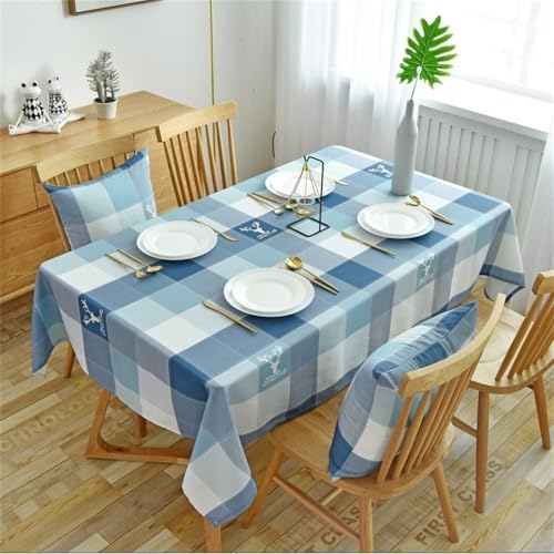 Chickwin Wachstuch Tischdecke für Restaurant Küche, Baumwolle Leinen Rechteckig Wasserdicht Ölbeständig Wachstischdecke Pflegeleicht Garten Party Tischdecken (Blauer Hirsch,110x110cm) von Chickwin