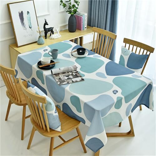 Chickwin Wachstuch Tischdecke für Restaurant Küche, Baumwolle Leinen Rechteckig Wasserdicht Ölbeständig Wachstischdecke Pflegeleicht Garten Party Tischdecken (Blauer Stein,120x160cm) von Chickwin