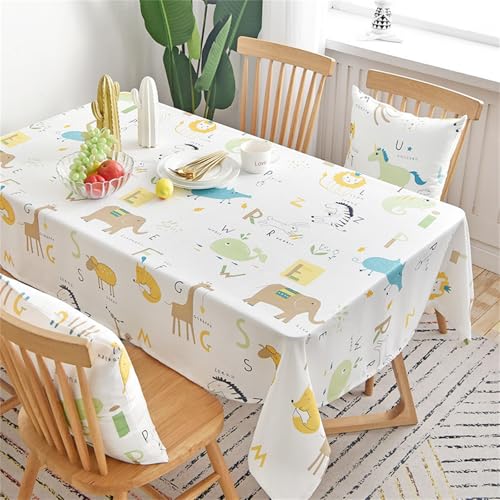 Chickwin Wachstuch Tischdecke für Restaurant Küche, Baumwolle Leinen Rechteckig Wasserdicht Ölbeständig Wachstischdecke Pflegeleicht Garten Party Tischdecken (Bunter Zoo,90x130cm) von Chickwin