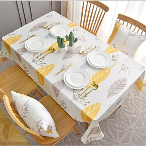 Chickwin Wachstuch Tischdecke für Restaurant Küche, Baumwolle Leinen Rechteckig Wasserdicht Ölbeständig Wachstischdecke Pflegeleicht Garten Party Tischdecken (Gelbe Blätter,130x220cm) von Chickwin