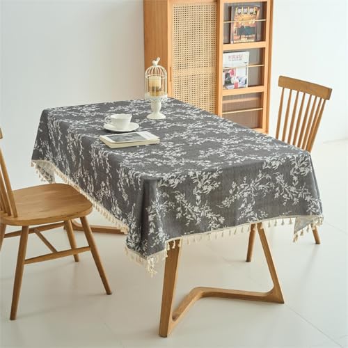 Chickwin Wachstuch Tischdecke für Restaurant Küche, Baumwolle Leinen Rechteckig Wasserdicht Ölbeständig Wachstischdecke Pflegeleicht Garten Party Tischdecken (Graue Blätter,90x90cm) von Chickwin