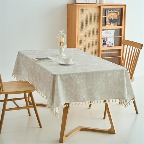 Chickwin Wachstuch Tischdecke für Restaurant Küche, Baumwolle Leinen Rechteckig Wasserdicht Ölbeständig Wachstischdecke Pflegeleicht Garten Party Tischdecken (Hellgrau,90x130cm) von Chickwin