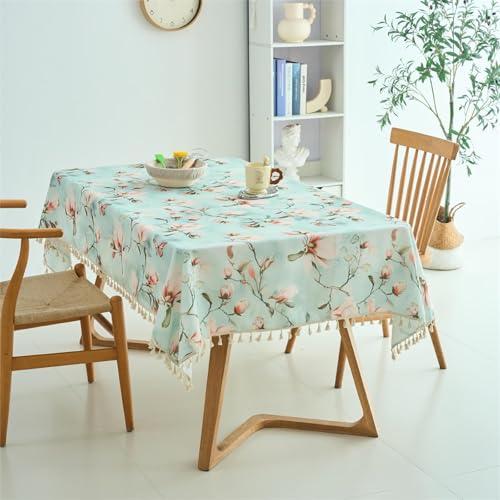Chickwin Wachstuch Tischdecke für Restaurant Küche, Baumwolle Leinen Rechteckig Wasserdicht Ölbeständig Wachstischdecke Pflegeleicht Garten Party Tischdecken (Magnolie,140x200cm) von Chickwin