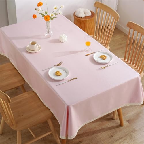 Chickwin Wachstuch Tischdecke für Restaurant Küche, Baumwolle Leinen Rechteckig Wasserdicht Ölbeständig Wachstischdecke Pflegeleicht Garten Party Tischdecken (Rosa (Spitze),140x200cm) von Chickwin