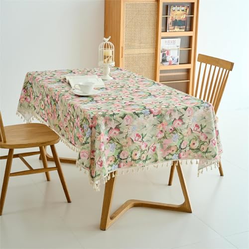 Chickwin Wachstuch Tischdecke für Restaurant Küche, Baumwolle Leinen Rechteckig Wasserdicht Ölbeständig Wachstischdecke Pflegeleicht Garten Party Tischdecken (Rosengarten,140x200cm) von Chickwin