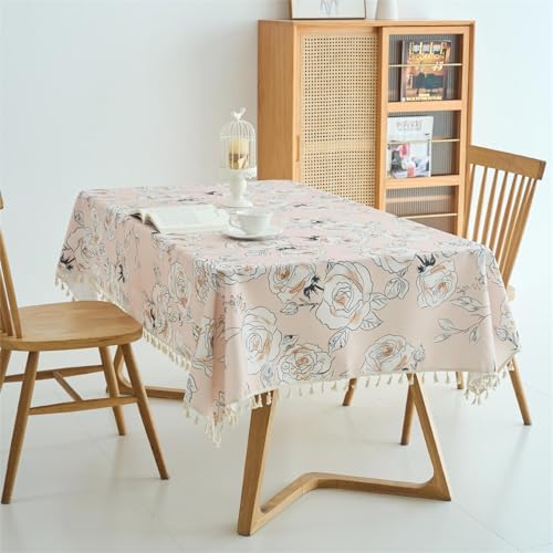 Chickwin Wachstuch Tischdecke für Restaurant Küche, Baumwolle Leinen Rechteckig Wasserdicht Ölbeständig Wachstischdecke Pflegeleicht Garten Party Tischdecken (Rosenskizze,110x160cm) von Chickwin