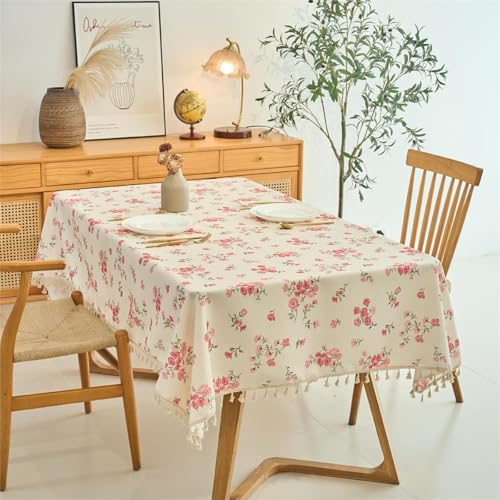 Chickwin Wachstuch Tischdecke für Restaurant Küche, Baumwolle Leinen Rechteckig Wasserdicht Ölbeständig Wachstischdecke Pflegeleicht Garten Party Tischdecken (Rosenstrauß,90x90cm) von Chickwin