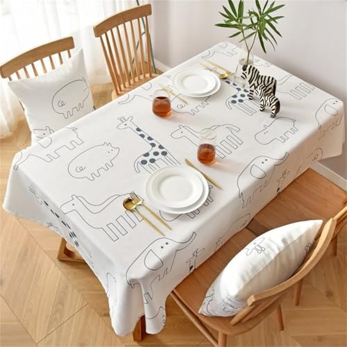 Chickwin Wachstuch Tischdecke für Restaurant Küche, Baumwolle Leinen Rechteckig Wasserdicht Ölbeständig Wachstischdecke Pflegeleicht Garten Party Tischdecken (Weißer Zoo,130x130cm) von Chickwin