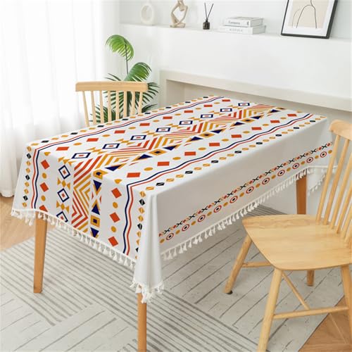 Chickwin Wachstuch Tischdecke für Restaurant Küche, Baumwolle Leinen Rechteckig Wasserdicht Ölbeständig Wachstischdecke Pflegeleicht Garten Party Tischdecken (rhombisches Boho A,130x180cm) von Chickwin