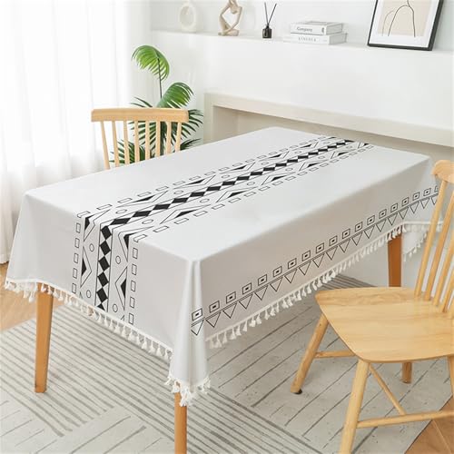 Chickwin Wachstuch Tischdecke für Restaurant Küche, Baumwolle Leinen Rechteckig Wasserdicht Ölbeständig Wachstischdecke Pflegeleicht Garten Party Tischdecken (rhombisches Boho B,130x180cm) von Chickwin