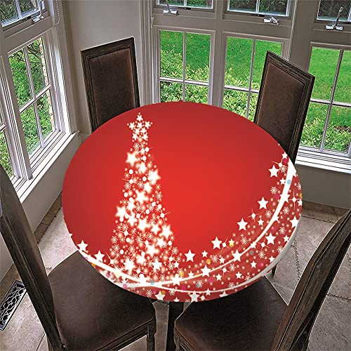 Chickwin Wasserdicht Weihnachten Tischdecke Runde, Verträumte Rote Weihnachten Tischtuch mit Elastische Kante aus Polyester Xmas Dekoration für Küche, Esszimmer, Garten (120cm,Weihnachtsbaum B) von Chickwin