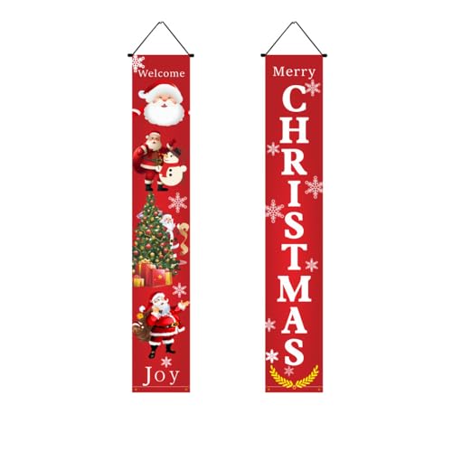 Chickwin Weihnachten Banner Weihnachten Hängende Banner Flagge für Haustür Willkommen Veranda Schild Türbanner für Indoor Outdoor Haustür Wand Xmas Party Festival Deko, 180x30cm (Welcome) von Chickwin