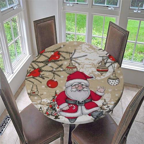 Chickwin Weihnachten Runde Tischdecke, wasserdichte Abwischbare Tischtuch mit Gummiband, mit 3D Weihnachtsmann-Druck, Stehtisch Hussen für Drinnen und Draußen (Für Tisch 80-90 cm,Stil G) von Chickwin