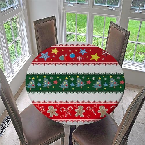 Chickwin Weihnachten Runde Tischdecke mit Elastisches Band, wasserdichte Abwischbare Tischtuch, Retro Weihnachten Plaid Druck, Stehtisch Hussen für Drinnen und Draußen (Stil C,Für Tisch 80-90 cm) von Chickwin