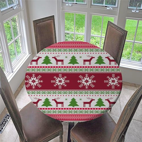 Chickwin Weihnachten Runde Tischdecke mit Gummizug, wasserdichte Abwischbare Tischtuch, Klassischer Karierter Elch Druck Waschbar Tischdecke für Party Heim Dekor (Lila,Für Tisch 80-90 cm) von Chickwin