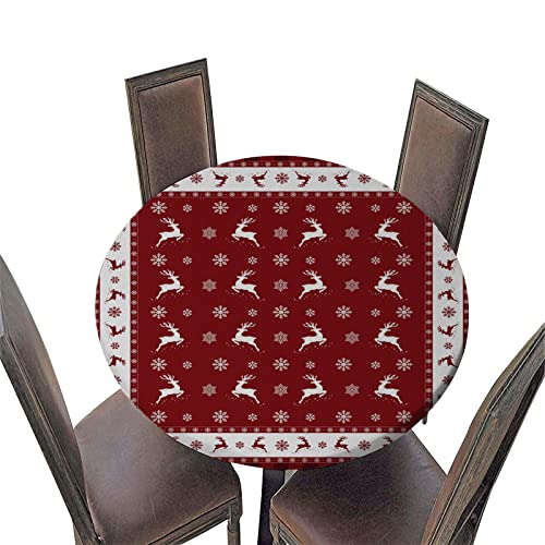 Chickwin Weihnachten Tischdecke Rund Elastische, 3D Elch Muster Xmas Tischdecke Wasserdicht Tischdecken Schutztischdecke Tischtuch für Küche Garten (Festlich,Durchmesser 100cm) von Chickwin