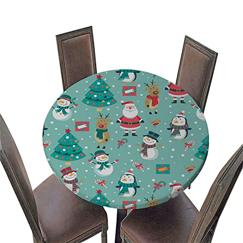 Chickwin Weihnachten Tischdecke Rund Elastische, 3D Elch Muster Xmas Tischdecke Wasserdicht Tischdecken Schutztischdecke Tischtuch für Küche Garten (Schneemann,Durchmesser 130cm) von Chickwin