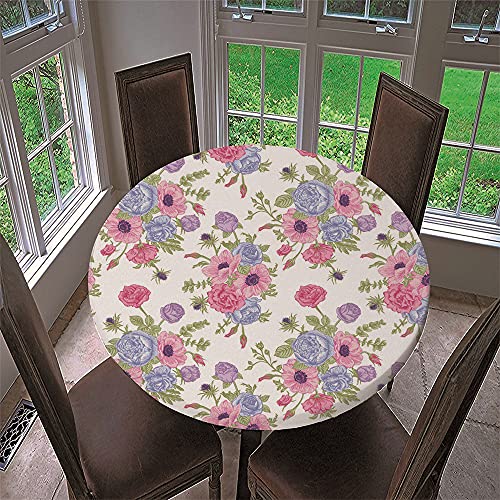 Chickw1 Runde Tischdecke Wasserdicht Abwaschbar mit Elastische Kante, 3D Elegant Blumig Bedruckte Tischschoner, Tischtuch aus Polyester für Küche, Restaurant, Garten (Pinke Rose,100cm) von Chickwing