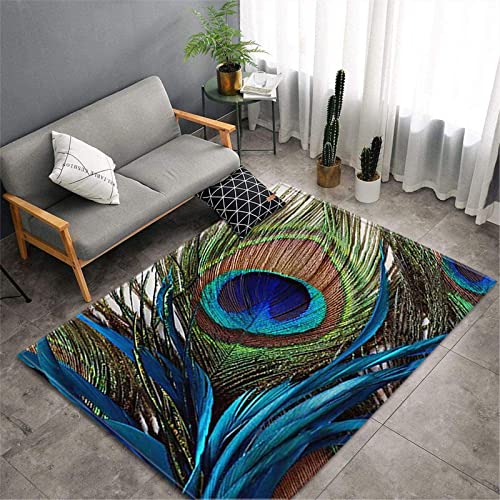 Chickw1 Teppich Wohnzimmer Kurzflor Teppiches 3D Nordischer Muster, Weiche Flanell Teppich Antirutschunterlage Krabbelmatte für Kinderzimmer Schlafzimmer Outdoor (Pfauen Feder,150x230cm) von Chickwing