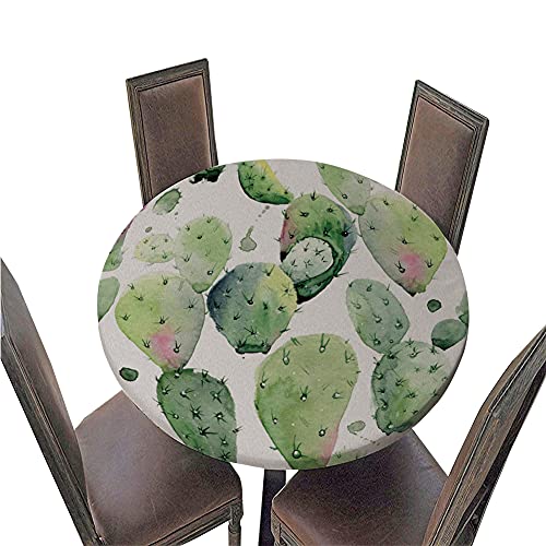 Chickw1 Tischdecke Rund Elastische Kante, 3D Pflanze Drucken Tischdecken Wasserdicht Abwischbar Abwaschbar Tischtuch für Küche Outdoor Garten Dekoration (Kaktus-Muster,Durchmesser 150cm) von Chickwing