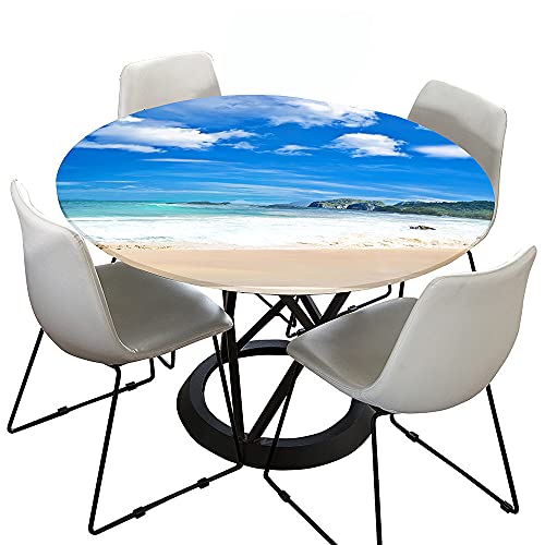 Chickw1 Tischdecke Runde Elastische Kante Wasserdicht Abwaschbar 3D-Seestückdruck Tischschoner, Tischtuch aus Polyester für Küche, Esszimmer, Garten, Balkon (Weißes Spray,150cm) von Chickwing