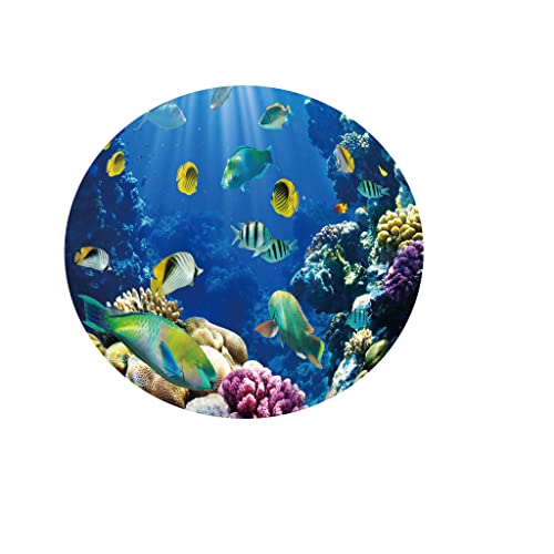 Chickw1 Tischdecke Runde Wasserdicht Abwaschbar 3D Blauer Ozeandruck Tischschoner Elastische Kante, Tischtuch aus Polyester für Küche, Esszimmer, Garten, Balkon, Camping (Meeresfrüchte,130cm) von Chickwing