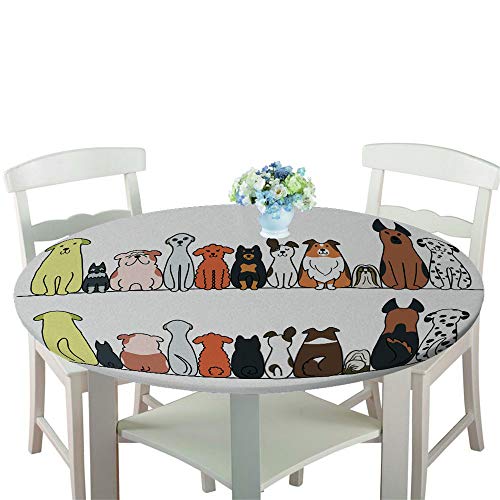 Chickw1 Tischdecke Runde Wasserdicht Abwaschbar 3D Cartoon Tiere Bedruckte Tischschoner Elastische Kante, Tischtuch aus Polyester für Küche, Esszimmer, Garten, Balkon, Camping (Hund,150cm) von Chickwing
