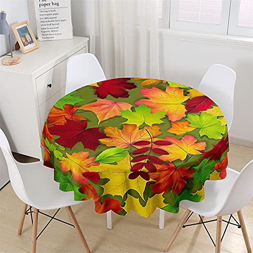 Chickw1 Wasserdicht Runde Tischdecke 3D Herbst Blätter Muster Bedruckte Tischdecke, Abwaschbar Tischtuch, Tischdekoration Benutzt für Küche, Esszimmer, Garten (Ahornblatt D,90cm) von Chickwing