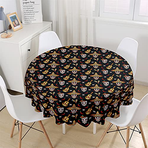 Chickw1 Wasserdicht Runde Tischdecke Mexiko Tag der Toten Skelett Bedruckte Tischdecke, Abwaschbar Tischtuch, Tischdekoration Benutzt für Küche, Esszimmer, Garten (Floral Schädel C,150cm) von Chickwing