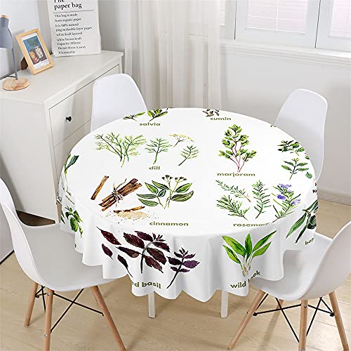 Chickw1 Weiß Wasserdicht Runde Tischdecke 3D Moderne Pflanzen Bedruckte Tischdecke, Abwaschbar Tischtuch, Tischdekoration Benutzt für Küche, Esszimmer, Garten (Grüne Pflanzen,150cm) von Chickwing