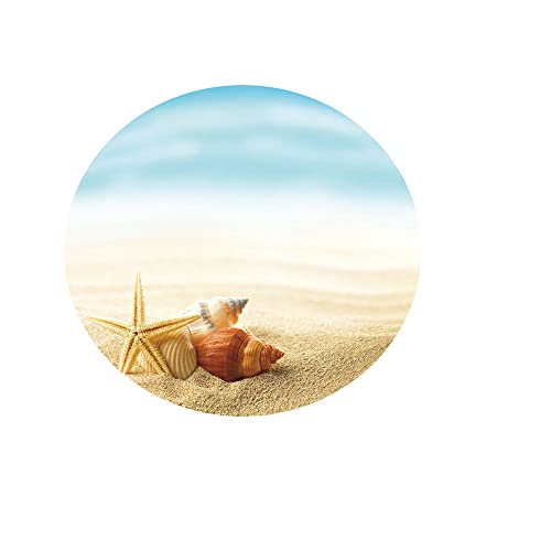 Chickwin Runde Tischdecke Elastische Kante Wasserdicht Fleckschutz Abwaschbar 3D-Strandmuschel-Druck Tischdecken, Tischtuch aus Polyester für Küche, Esszimmer, Garten, Balkon (90cm,Muschel) von Chickwing