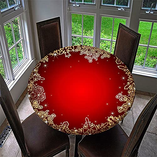 Chickwin Runde Weihnachten Tischdecke Wasserdicht Antifouling mit Elastische Kante, 3D Luxus Rot Gold Weihnachten Muster Tischtuch aus Polyester für Küche, Esszimmer, Garten (Stil F,120cm) von Chickwing