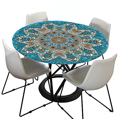 Chickwin Tischdecke Runde Elastische Kante Wasserdicht Abwaschbar Retro Mandala Stil Tischschoner, Tischtuch aus Polyester für Küche, Esszimmer, Garten, Balkon (Ozeanstil,100cm) von Chickwing