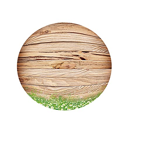 Chickwin Tischdecke Runde Wasserdicht Abwaschbar 3D Holzmaserung Bedruckte Tischschoner Elastische Kante,Tischtuch aus Polyester für Küche,Esszimmer,Garten,Balkon,Camping (Gänseblümchen,180cm) von Chickwing
