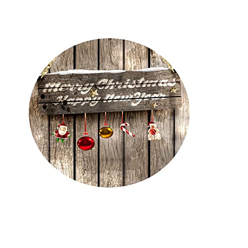 Chickwin Tischdecke Weihnachten Runde Wasserdicht Abwaschbar Tischschoner Elastische Kante, 3D Weihnachtskugel Tischtuch aus Polyester für Küche, Esszimmer, Garten, Balkon (Holzfarbe,90cm) von Chickwing