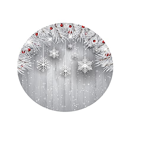 Chickw1 Tischdecke Weihnachten Runde Wasserdicht Abwaschbar Tischschoner Elastische Kante, 3D Weihnachtskugel Tischtuch aus Polyester für Küche, Esszimmer, Garten, Balkon (Silber,120cm) von Chickwing