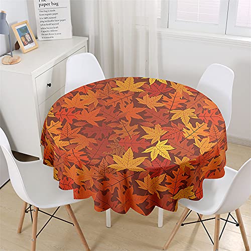 Chickwin Wasserdicht Runde Tischdecke 3D Herbst Blätter Muster Bedruckte Tischdecke, Abwaschbar Tischtuch, Tischdekoration Benutzt für Küche, Esszimmer, Garten (Ahornblatt B,100cm) von Chickwing