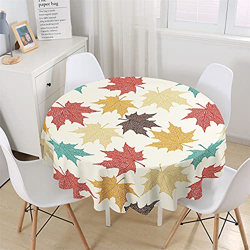 Chickwin Wasserdicht Runde Tischdecke 3D Herbst Blätter Muster Bedruckte Tischdecke, Abwaschbar Tischtuch, Tischdekoration Benutzt für Küche, Esszimmer, Garten (Ahornblatt C,150cm) von Chickwing