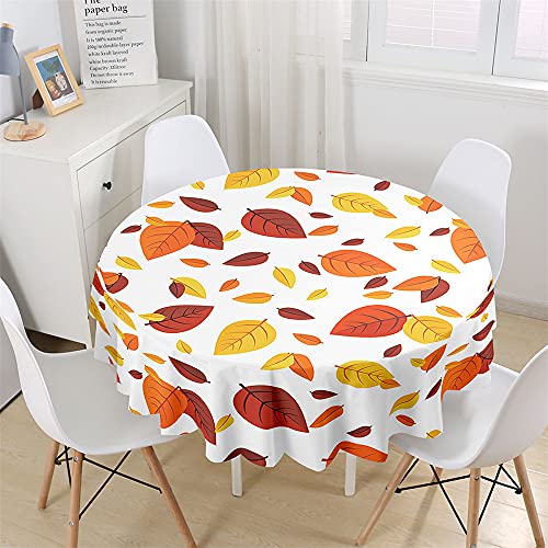 Chickwin Wasserdicht Runde Tischdecke 3D Herbst Blätter Muster Bedruckte Tischdecke, Abwaschbar Tischtuch, Tischdekoration Benutzt für Küche, Esszimmer, Garten (Gefallene Blätter,100cm) von Chickwing