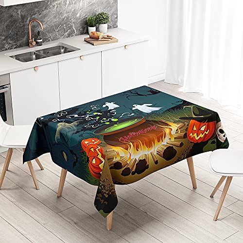 Chickwin Wasserdicht Tischdecke Rechteckig 3D Halloween-Kürbis Drucken Tischtuch für Home Küche Garten, Mehrzweck Abwaschbar aus Polyester Tischdecke (Fledermaus & Geist,140x180cm) von Chickwing