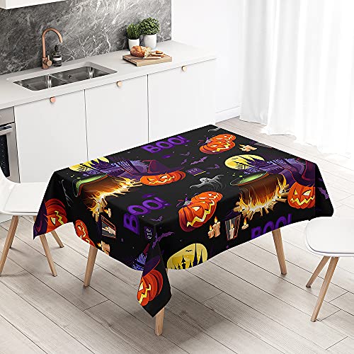 Chickwin Wasserdicht Tischdecke Rechteckig 3D Halloween-Kürbis Drucken Tischtuch für Home Küche Garten, Mehrzweck Abwaschbar aus Polyester Tischdecke (Horrorschloss,140x260cm) von Chickwing