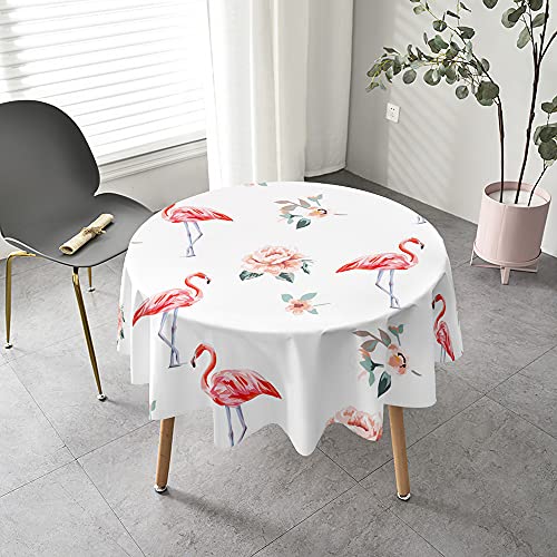 Tischdecke Outdoor Rund, Chickw1 3D Tropischer Flamingo Bedruckte Abwaschbar Tischschoner Fleckschutz Abwischbar Rund Tischdecken für Küche, Esszimmer, Garten, Camping (Chinesische Rose,100cm) von Chickwing