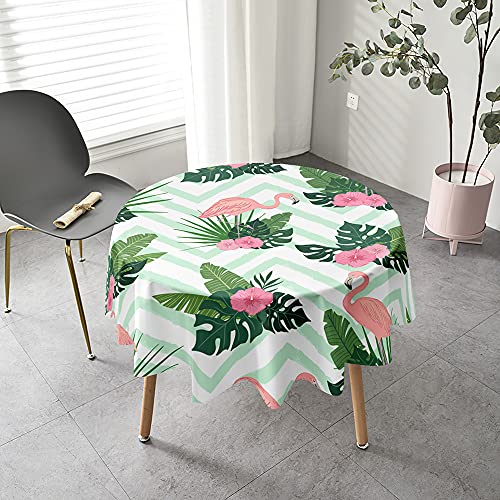 Tischdecke Outdoor Rund, Chickw1 3D Tropischer Flamingo Bedruckte Abwaschbar Tischschoner Fleckschutz Abwischbar Rund Tischdecken für Küche, Esszimmer, Garten, Camping (Grüne Welle,100cm) von Chickwing