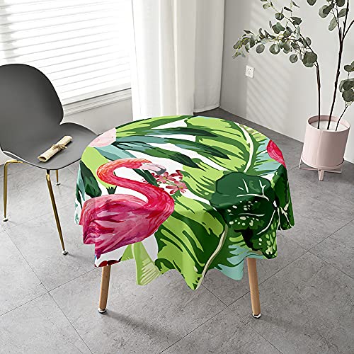 Tischdecke Outdoor Rund, Chickw1 3D Tropischer Flamingo Bedruckte Abwaschbar Tischschoner Fleckschutz Abwischbar Rund Tischdecken für Küche, Esszimmer, Garten, Camping (Grünes Blatt,120cm) von Chickwing