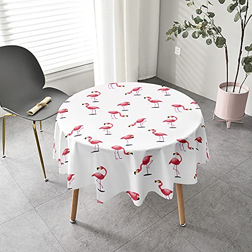 Tischdecke Outdoor Rund, Chickw1 3D Tropischer Flamingo Bedruckte Abwaschbar Tischschoner Fleckschutz Abwischbar Rund Tischdecken für Küche, Esszimmer, Garten, Camping (Weißer Flamingo,100cm) von Chickwing