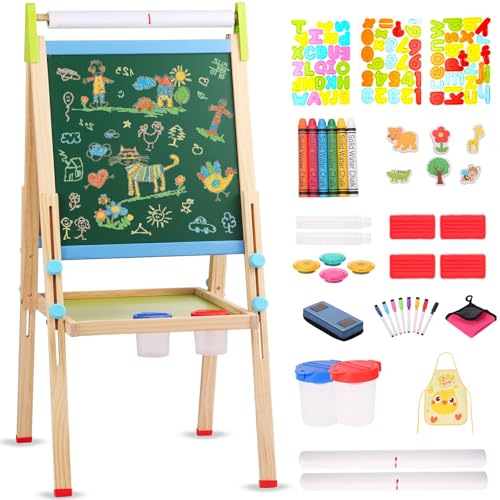 Kinder Spiel-Tafel aus Holz,Doppelseitig Höhenverstellbares Mal-Whiteboard und Staffelei mit Reichhaltigem Zubehör,Geschenk für Kleinkinder,Mädchen und Jungen im Alter von 3,4,8,9 und12 Jahren Kinder Spiel-Tafel aus Holz,Doppelseitig Höhenverstellbares Mal-Whiteboard und Staffelei mit Reichhaltigem Zubehör,Geschenk für Kleinkinder,Mädchen und Jungen im Alter von 3,4,8,9 und12 Jahren von Chidiam